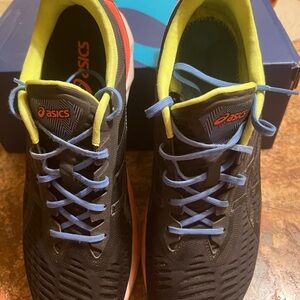 ASICS Black and Lime Sneakers with Blue Laces